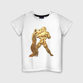 Детская футболка хлопок с принтом Водолей в Тюмени, 100% хлопок | круглый вырез горловины, полуприлегающий силуэт, длина до линии бедер | aquarius | zodiac signs | водолей | знаки зодиака | золотой рисунок