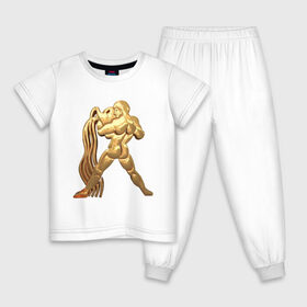 Детская пижама хлопок с принтом Водолей в Тюмени, 100% хлопок |  брюки и футболка прямого кроя, без карманов, на брюках мягкая резинка на поясе и по низу штанин
 | Тематика изображения на принте: aquarius | zodiac signs | водолей | знаки зодиака | золотой рисунок