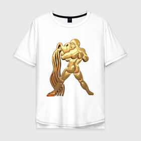 Мужская футболка хлопок Oversize с принтом Водолей в Тюмени, 100% хлопок | свободный крой, круглый ворот, “спинка” длиннее передней части | aquarius | zodiac signs | водолей | знаки зодиака | золотой рисунок