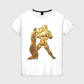 Женская футболка хлопок с принтом Водолей в Тюмени, 100% хлопок | прямой крой, круглый вырез горловины, длина до линии бедер, слегка спущенное плечо | aquarius | zodiac signs | водолей | знаки зодиака | золотой рисунок