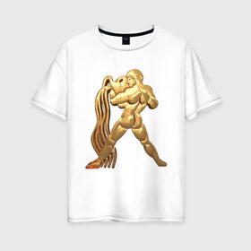 Женская футболка хлопок Oversize с принтом Водолей в Тюмени, 100% хлопок | свободный крой, круглый ворот, спущенный рукав, длина до линии бедер
 | aquarius | zodiac signs | водолей | знаки зодиака | золотой рисунок