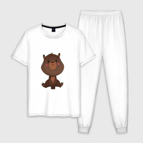 Мужская пижама хлопок с принтом Медвежонок в Тюмени, 100% хлопок | брюки и футболка прямого кроя, без карманов, на брюках мягкая резинка на поясе и по низу штанин
 | косолапый | медведь | мишка | мишутка | парные