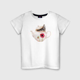 Детская футболка хлопок с принтом Шкодливый коть в Тюмени, 100% хлопок | круглый вырез горловины, полуприлегающий силуэт, длина до линии бедер | кот | мурчало | подосатый | чайник | шкода