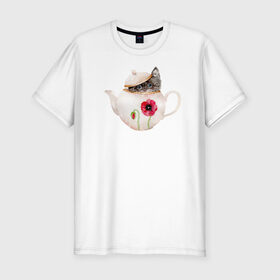 Мужская футболка хлопок Slim с принтом Шкодливый коть в Тюмени, 92% хлопок, 8% лайкра | приталенный силуэт, круглый вырез ворота, длина до линии бедра, короткий рукав | кот | мурчало | подосатый | чайник | шкода