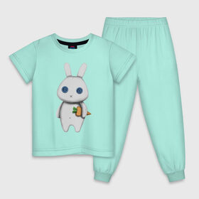 Детская пижама хлопок с принтом зайка в Тюмени, 100% хлопок |  брюки и футболка прямого кроя, без карманов, на брюках мягкая резинка на поясе и по низу штанин
 | hare | заяц | игрушка | кролик | морковь