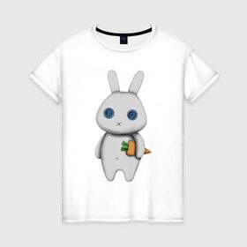 Женская футболка хлопок с принтом зайка в Тюмени, 100% хлопок | прямой крой, круглый вырез горловины, длина до линии бедер, слегка спущенное плечо | hare | заяц | игрушка | кролик | морковь
