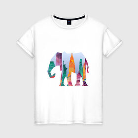 Женская футболка хлопок с принтом Слон в Тюмени, 100% хлопок | прямой крой, круглый вырез горловины, длина до линии бедер, слегка спущенное плечо | usa | америка | город | прикольный слон | слон | сша