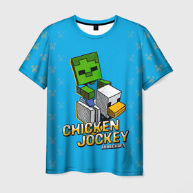 Мужская футболка 3D с принтом Minecraft CHICKEN JOCKEY в Тюмени, 100% полиэфир | прямой крой, круглый вырез горловины, длина до линии бедер | minecraft | алекс | белый | блоки | ведьма | взрывчатка | визера | волк | гаст | добывать | дракон | зеленый куб | зомби | игра | крафт | крипер | кубики | лошадка | майн | майнкрафт | манкрафт | овечка | оцелот