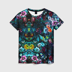 Женская футболка 3D с принтом Ночной сад в Тюмени, 100% полиэфир ( синтетическое хлопкоподобное полотно) | прямой крой, круглый вырез горловины, длина до линии бедер | бабочка | весенняя | весна | космос | красота | лето | мем | океан | орхидея | птичка | роза | романтика | с бабочками | сад | сирень | тюльпан | фиалка | цветок | цветы