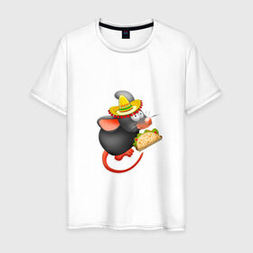 Мужская футболка хлопок с принтом Мышка в Тюмени, 100% хлопок | прямой крой, круглый вырез горловины, длина до линии бедер, слегка спущенное плечо. | грызун | животное | мышка | мышонок | мышь