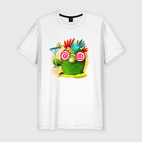Мужская футболка хлопок Slim с принтом Кактус в Тюмени, 92% хлопок, 8% лайкра | приталенный силуэт, круглый вырез ворота, длина до линии бедра, короткий рукав | иголки | лолипоп | праздник | растения | семья | сумашедшая | цветы