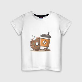 Детская футболка хлопок с принтом Сладкая жизнь в Тюмени, 100% хлопок | круглый вырез горловины, полуприлегающий силуэт, длина до линии бедер | coffee | вкусняшки | кофе | пончик | сладости