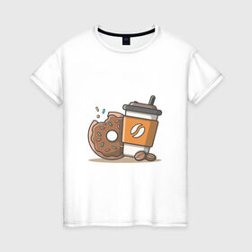 Женская футболка хлопок с принтом Сладкая жизнь в Тюмени, 100% хлопок | прямой крой, круглый вырез горловины, длина до линии бедер, слегка спущенное плечо | coffee | вкусняшки | кофе | пончик | сладости