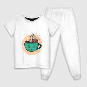Детская пижама хлопок с принтом Для любителей кофе в Тюмени, 100% хлопок |  брюки и футболка прямого кроя, без карманов, на брюках мягкая резинка на поясе и по низу штанин
 | кофе | печенье | топпинг