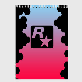 Скетчбук с принтом ROCK STAR GAMES в Тюмени, 100% бумага
 | 48 листов, плотность листов — 100 г/м2, плотность картонной обложки — 250 г/м2. Листы скреплены сверху удобной пружинной спиралью | Тематика изображения на принте: game | gamer | rdr2 | red dead redemption 2 | rockstar studios | игры