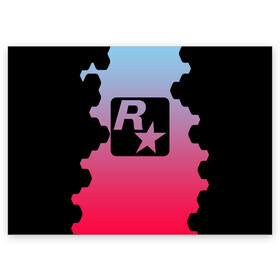 Поздравительная открытка с принтом ROCK STAR GAMES в Тюмени, 100% бумага | плотность бумаги 280 г/м2, матовая, на обратной стороне линовка и место для марки
 | Тематика изображения на принте: game | gamer | rdr2 | red dead redemption 2 | rockstar studios | игры
