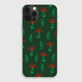 Чехол для iPhone 12 Pro Max с принтом Цветочки и зеленые листики в Тюмени, Силикон |  | 8 марта | flowers | summer | ботаническая иллюстрация | весна | зеленый | красный | лето | листья | любовь | праздник | принт | природа | растения | цветы