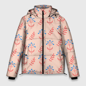 Мужская зимняя куртка 3D с принтом Цветы и листья на бежевом фоне в Тюмени, верх — 100% полиэстер; подкладка — 100% полиэстер; утеплитель — 100% полиэстер | длина ниже бедра, свободный силуэт Оверсайз. Есть воротник-стойка, отстегивающийся капюшон и ветрозащитная планка. 

Боковые карманы с листочкой на кнопках и внутренний карман на молнии. | 8 марта | flowers | summer | абстракция | бежевый | ботаническая иллюстрация | весна | лето | листья | любовь | оранжевый | праздник | принт | природа | растения | синий | цветы