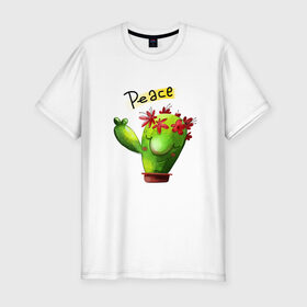 Мужская футболка хлопок Slim с принтом Кактус в Тюмени, 92% хлопок, 8% лайкра | приталенный силуэт, круглый вырез ворота, длина до линии бедра, короткий рукав | вачка | иголки | мир | праздник | растения | семья | хиппи | цветы