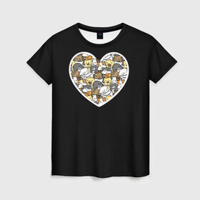 Женская футболка 3D с принтом Сердце из котят в Тюмени, 100% полиэфир ( синтетическое хлопкоподобное полотно) | прямой крой, круглый вырез горловины, длина до линии бедер | 14 февраля | день влюбленных | домашние животные | звери | киса | кот | котят | кошка | кошки | любовь | сердечко | сердце | черная