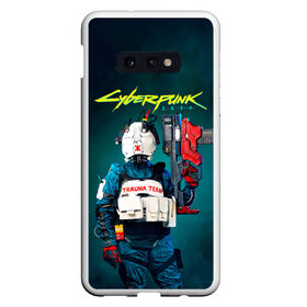 Чехол для Samsung S10E с принтом TRAUMA TEAM Cyberpunk 2077 в Тюмени, Силикон | Область печати: задняя сторона чехла, без боковых панелей | cyberpunk 2077 | hacker | maelstrom | militech | quadra | samurai | sci fi | technology | trauma team | v | будущее | игра | иероглифы | киану ривз | кибер | киберпанк | киборг | киборги | корпорация | лого | милитек | панк | роботы | самурай | т