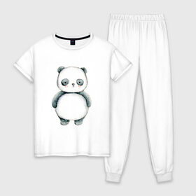 Женская пижама хлопок с принтом Панда в Тюмени, 100% хлопок | брюки и футболка прямого кроя, без карманов, на брюках мягкая резинка на поясе и по низу штанин | косолапый | медведь | медвежонок | черно белый