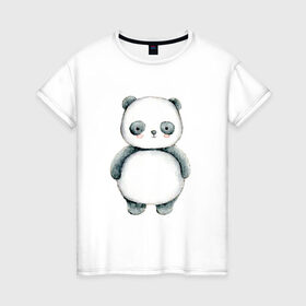 Женская футболка хлопок с принтом Панда в Тюмени, 100% хлопок | прямой крой, круглый вырез горловины, длина до линии бедер, слегка спущенное плечо | косолапый | медведь | медвежонок | черно белый