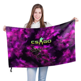 Флаг 3D с принтом CS GO Purple madness в Тюмени, 100% полиэстер | плотность ткани — 95 г/м2, размер — 67 х 109 см. Принт наносится с одной стороны | counter strike | cs go | дым | контра | кс го | фиолетовый