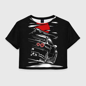 Женская футболка Crop-top 3D с принтом Skyline R 34 R34 скайлайн в Тюмени, 100% полиэстер | круглая горловина, длина футболки до линии талии, рукава с отворотами | drift | nissan | r32 | r34 | skyline | skyline r34 | дрифт | машина | нисан | ниссан | скайлайн р34 | тойота