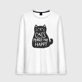 Мужской лонгслив хлопок с принтом Cat make me happy в Тюмени, 100% хлопок |  | Тематика изображения на принте: animal | cat | cat make me happy | животное | зверь | кот | кот делает меня счастливым | кошка | надписи