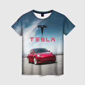 Женская футболка 3D с принтом Tesla Model 3 в Тюмени, 100% полиэфир ( синтетическое хлопкоподобное полотно) | прямой крой, круглый вырез горловины, длина до линии бедер | 3 | america | auto | car | electric | elon | model | motors | musk | tesla | usa | vehicle | авто | америка | илон | маск | модель | сша | тесла | электромобиль