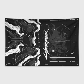 Флаг-баннер с принтом Cyberpunk 2077 Tech в Тюмени, 100% полиэстер | размер 67 х 109 см, плотность ткани — 95 г/м2; по краям флага есть четыре люверса для крепления | cyberpunk 2077 | game | samurai | игра | кибер | киберпанк 2077 | самурай