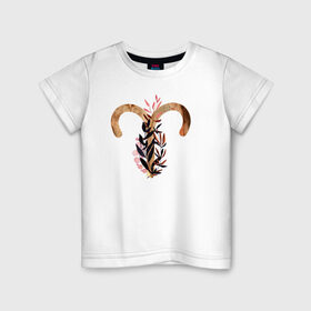 Детская футболка хлопок с принтом Овен в Тюмени, 100% хлопок | круглый вырез горловины, полуприлегающий силуэт, длина до линии бедер | Тематика изображения на принте: астрология | знаки зодиака | зодиак | золото | созвездие | цикл