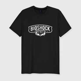 Мужская футболка хлопок Slim с принтом Bioshock Infinite Logo в Тюмени, 92% хлопок, 8% лайкра | приталенный силуэт, круглый вырез ворота, длина до линии бедра, короткий рукав | big daddy | bioshock infinite | little sister | биошок | большой папочка | винтаж | ретро | сестра