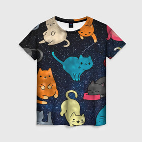 Женская футболка 3D с принтом Космические котики в Тюмени, 100% полиэфир ( синтетическое хлопкоподобное полотно) | прямой крой, круглый вырез горловины, длина до линии бедер | cat | cats | cosmos | kitten | mem | memes | rose | roses | глаза | глазки | киска | космос | кот | котёнок | котик | котики | котэ | котята | кошак | кошка | кошки | красивая | мем | мемчики | милая | прикольная | розы | светлая