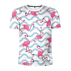 Мужская футболка 3D спортивная с принтом Фламинго | Волны в Тюмени, 100% полиэстер с улучшенными характеристиками | приталенный силуэт, круглая горловина, широкие плечи, сужается к линии бедра | Тематика изображения на принте: birds | drawing | fashion | feathers | flamingo | graphics | illustration | pink | stand | style | wings | youth | графика | иллюстрация | картинка | клюв | красивые | крылья | мода | молодежная | перья | птицы | рисунок | розовый | стиль | стоят