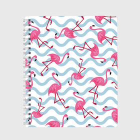 Тетрадь с принтом Фламинго | Волны в Тюмени, 100% бумага | 48 листов, плотность листов — 60 г/м2, плотность картонной обложки — 250 г/м2. Листы скреплены сбоку удобной пружинной спиралью. Уголки страниц и обложки скругленные. Цвет линий — светло-серый
 | birds | drawing | fashion | feathers | flamingo | graphics | illustration | pink | stand | style | wings | youth | графика | иллюстрация | картинка | клюв | красивые | крылья | мода | молодежная | перья | птицы | рисунок | розовый | стиль | стоят