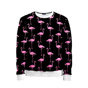 Детский свитшот 3D с принтом Фламинго | Чёрная в Тюмени, 100% полиэстер | свободная посадка, прямой крой, мягкая тканевая резинка на рукавах и понизу свитшота | Тематика изображения на принте: birds | drawing | fashion | feathers | flamingo | graphics | illustration | pink | stand | style | wings | youth | графика | иллюстрация | картинка | клюв | красивые | крылья | мода | молодежная | перья | птицы | рисунок | розовый | стиль | стоят