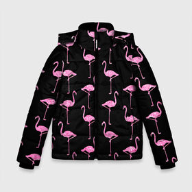 Зимняя куртка для мальчиков 3D с принтом Фламинго | Чёрная в Тюмени, ткань верха — 100% полиэстер; подклад — 100% полиэстер, утеплитель — 100% полиэстер | длина ниже бедра, удлиненная спинка, воротник стойка и отстегивающийся капюшон. Есть боковые карманы с листочкой на кнопках, утяжки по низу изделия и внутренний карман на молнии. 

Предусмотрены светоотражающий принт на спинке, радужный светоотражающий элемент на пуллере молнии и на резинке для утяжки | birds | drawing | fashion | feathers | flamingo | graphics | illustration | pink | stand | style | wings | youth | графика | иллюстрация | картинка | клюв | красивые | крылья | мода | молодежная | перья | птицы | рисунок | розовый | стиль | стоят