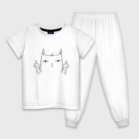 Детская пижама хлопок с принтом Fuck You в Тюмени, 100% хлопок |  брюки и футболка прямого кроя, без карманов, на брюках мягкая резинка на поясе и по низу штанин
 | Тематика изображения на принте: animal | art | cat | gesture | арт | жест | животное | кот