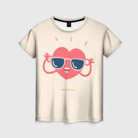 Женская футболка 3D с принтом Сердце в очках в Тюмени, 100% полиэфир ( синтетическое хлопкоподобное полотно) | прямой крой, круглый вырез горловины, длина до линии бедер | heart | holidays | valentines day | день святого валентина | праздники | сердце | сердце в очках