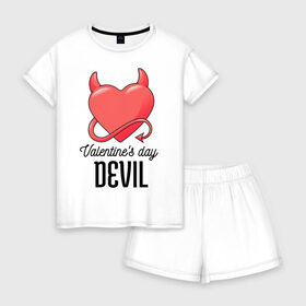 Женская пижама с шортиками хлопок с принтом Valentines Day Devil в Тюмени, 100% хлопок | футболка прямого кроя, шорты свободные с широкой мягкой резинкой | art | devil | heart | holiday | valentines day | арт | день влюбленных | день святого валентина | дьявол | праздник | сердце