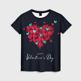 Женская футболка 3D с принтом Сердце из сердечек в Тюмени, 100% полиэфир ( синтетическое хлопкоподобное полотно) | прямой крой, круглый вырез горловины, длина до линии бедер | heart | holidays | valentines day | день святого валентина | надписи | праздники | сердце | сердце из сердечек
