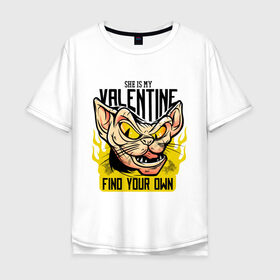 Мужская футболка хлопок Oversize с принтом She Is My Valentine в Тюмени, 100% хлопок | свободный крой, круглый ворот, “спинка” длиннее передней части | art | cat | fire | love | valentine | valentines day | арт | валентинка | день влюбленных | день святого валентина | кот | любовь | огонь