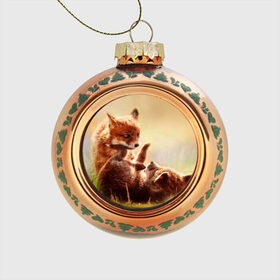 Стеклянный ёлочный шар с принтом Лисята играют в Тюмени, Стекло | Диаметр: 80 мм | Тематика изображения на принте: fox | foxy | животное | звери | лиса | лисенок | лисичка | милая | рыжая | фокс