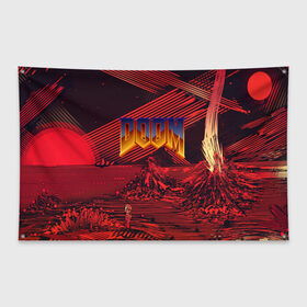 Флаг-баннер с принтом DOOM / ДУМ (S) в Тюмени, 100% полиэстер | размер 67 х 109 см, плотность ткани — 95 г/м2; по краям флага есть четыре люверса для крепления | doom | doom eternal | game | tegunvteg | демоны | дум | думгай | игры | марс | планета
