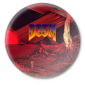 Значок с принтом DOOM / ДУМ (S) в Тюмени,  металл | круглая форма, металлическая застежка в виде булавки | doom | doom eternal | game | tegunvteg | демоны | дум | думгай | игры | марс | планета