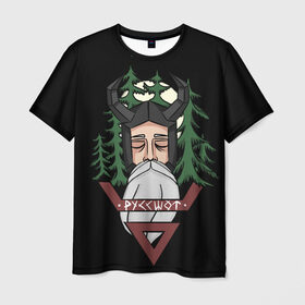Мужская футболка 3D с принтом Велес в Тюмени, 100% полиэфир | прямой крой, круглый вырез горловины, длина до линии бедер | боги | борода | велес | викинги | деревья | лес | мифология | перун | природа | рога | руны