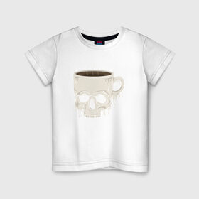 Детская футболка хлопок с принтом Кофе из черепа в Тюмени, 100% хлопок | круглый вырез горловины, полуприлегающий силуэт, длина до линии бедер | horror | кости | скелет | слова | ужас | ужасы | хоррор | через из слов | череп