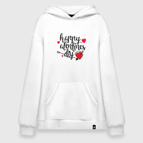 Худи SuperOversize хлопок с принтом Happy Valentines Day в Тюмени, 70% хлопок, 30% полиэстер, мягкий начес внутри | карман-кенгуру, эластичная резинка на манжетах и по нижней кромке, двухслойный капюшон
 | happy valentines day | heart | holidays | valentines day | день святого валентина | надписи | праздники | сердце